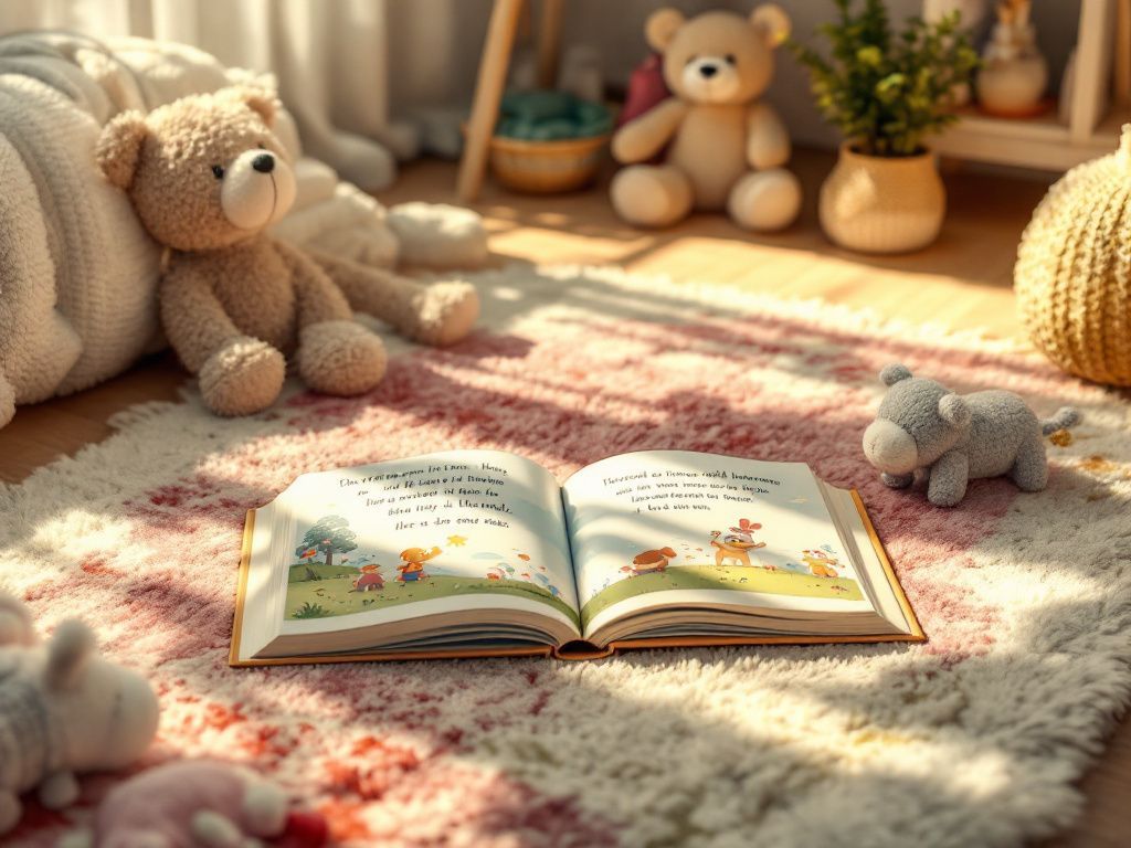 An open printed Barakah Fables book with toys around it