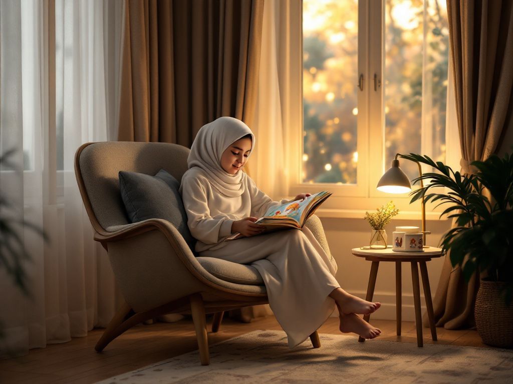 A printed Barakah Fables book in a cozy reading nook